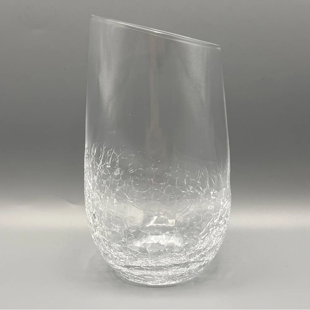 Pier 1 Crystal ANGLED RIM CRACKLE Tall Flat Tumbler 5 7/8
